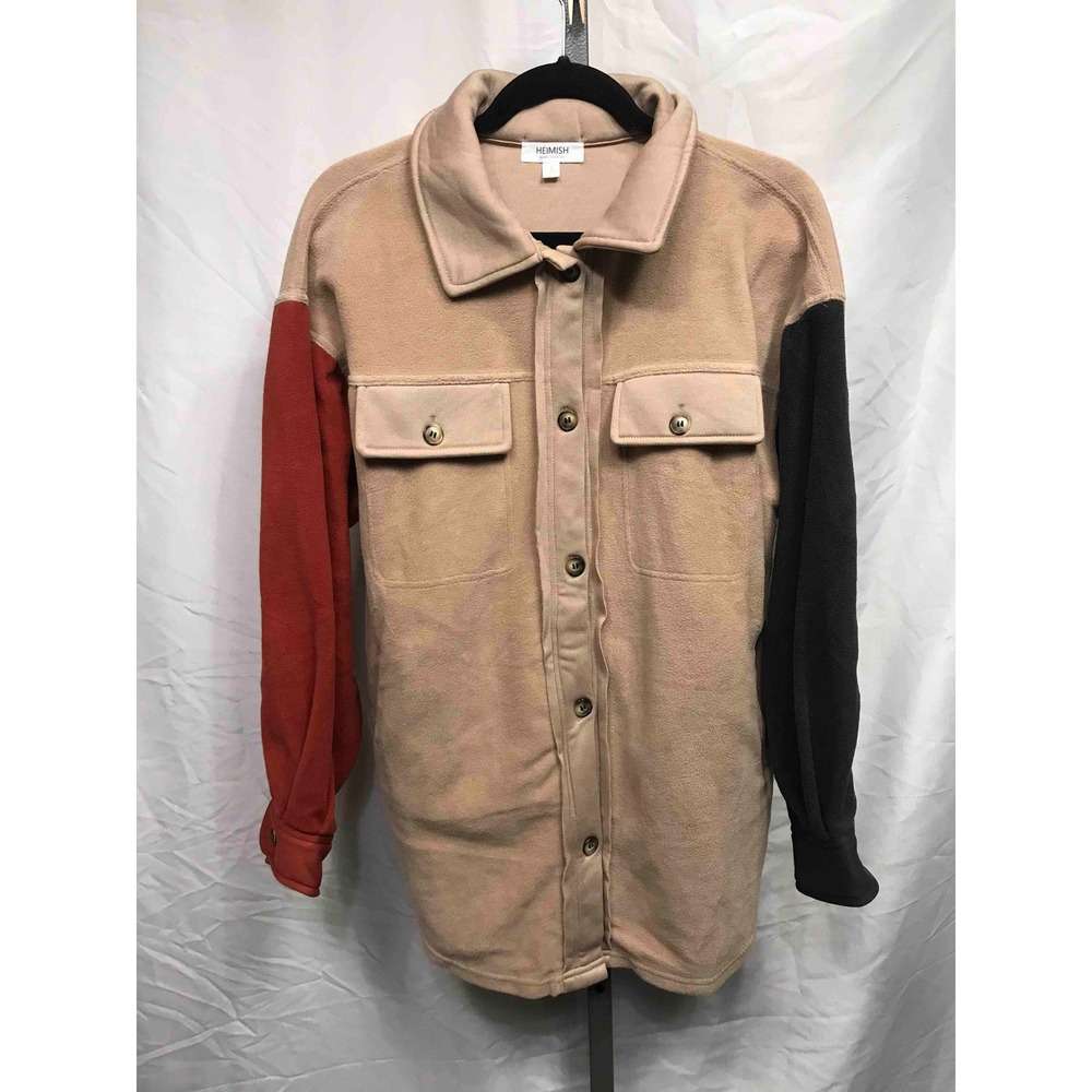 HEIMISH Colorblock Fleece Shacket Button Down Shirt Jacket Women Size S